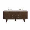 James Martin Vanities Amberly 72in Double Vanity, Mid-Century Walnut w/ 3 CM Eternal Marfil Top 670-V72-WLT-3EMR